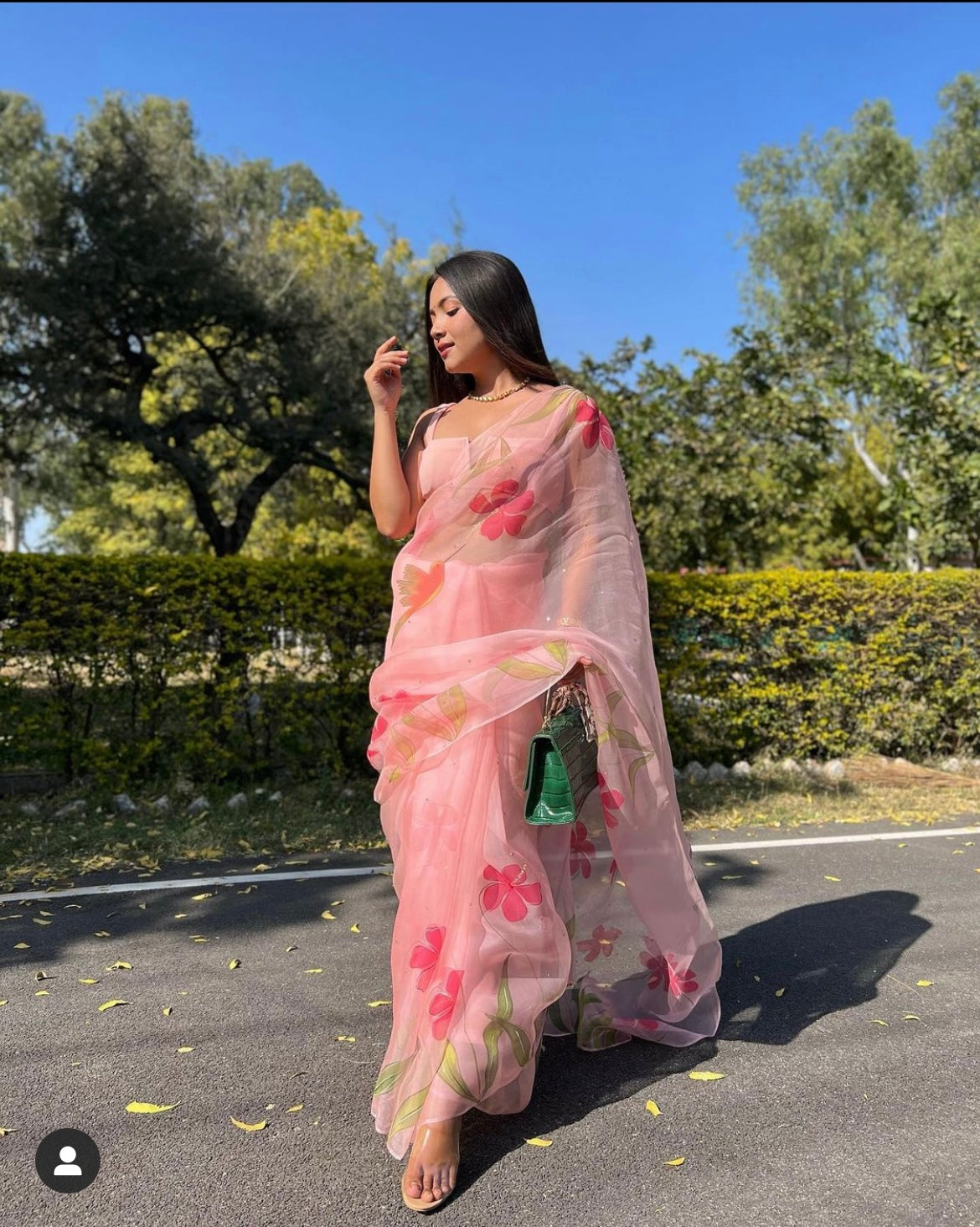 Hibiscus with Birds Saree
