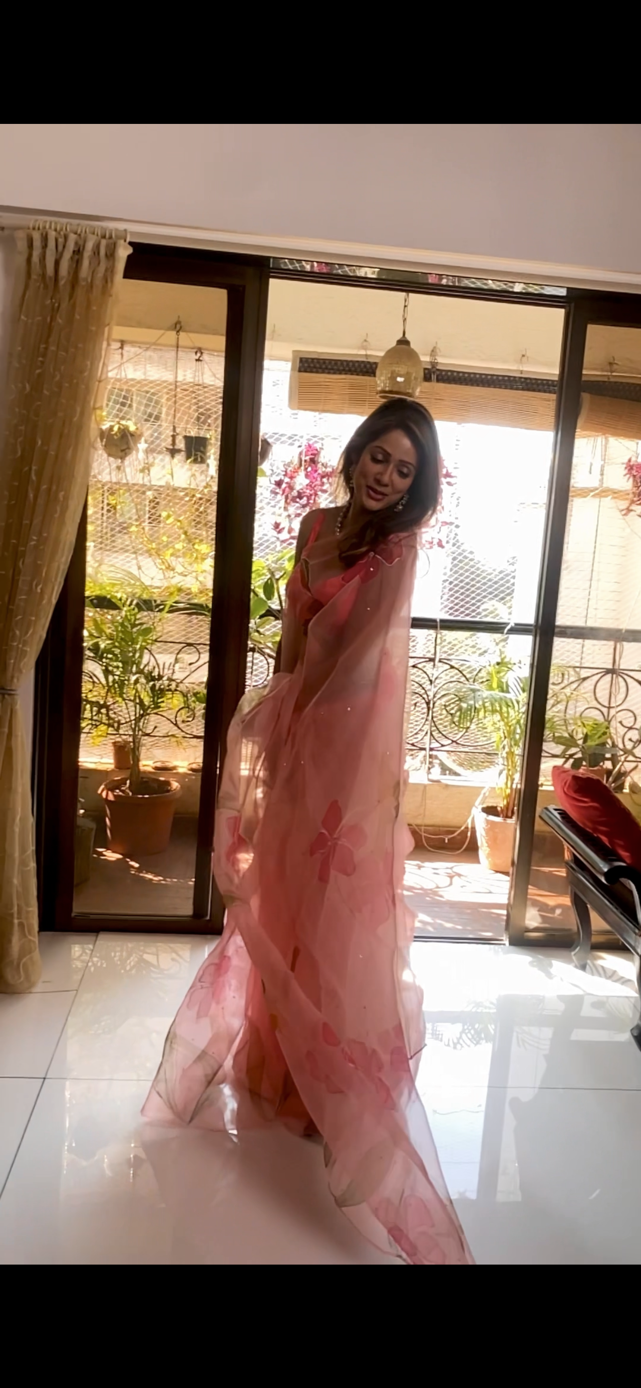 Hibiscus with Birds Saree