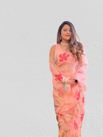 Hibiscus with Birds Saree