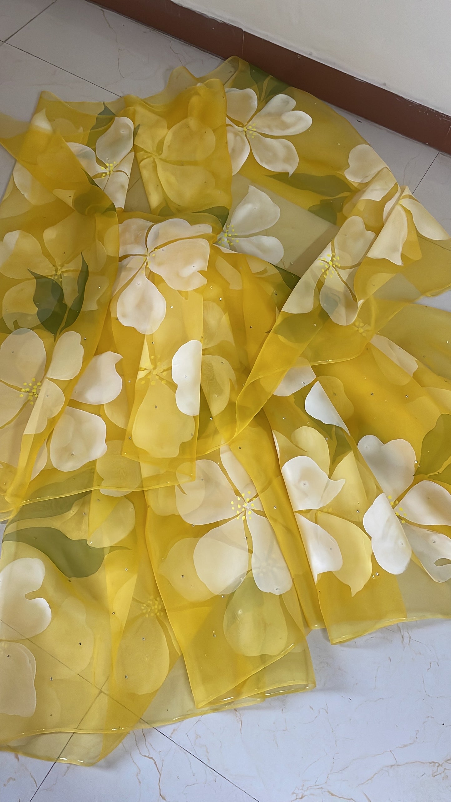 Big Hibiscus Organza Lehenga