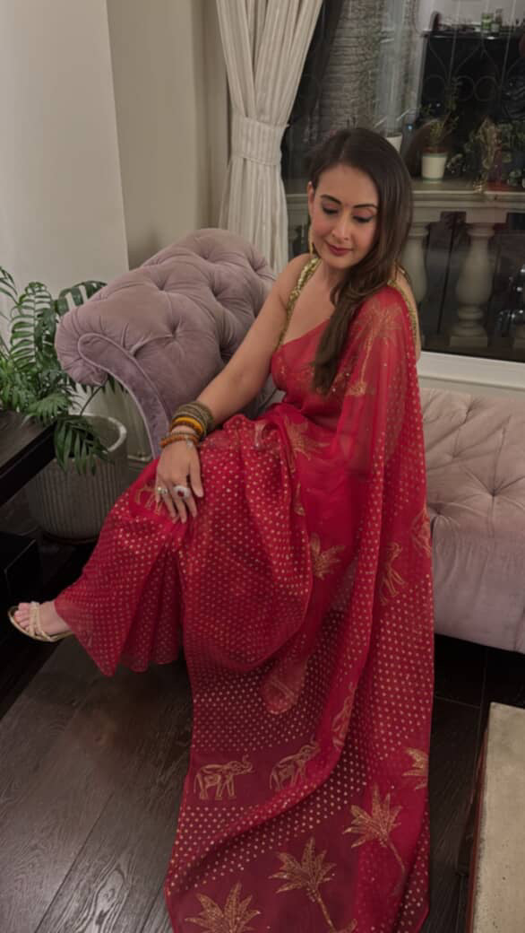Elephant & Tree Organza Saree