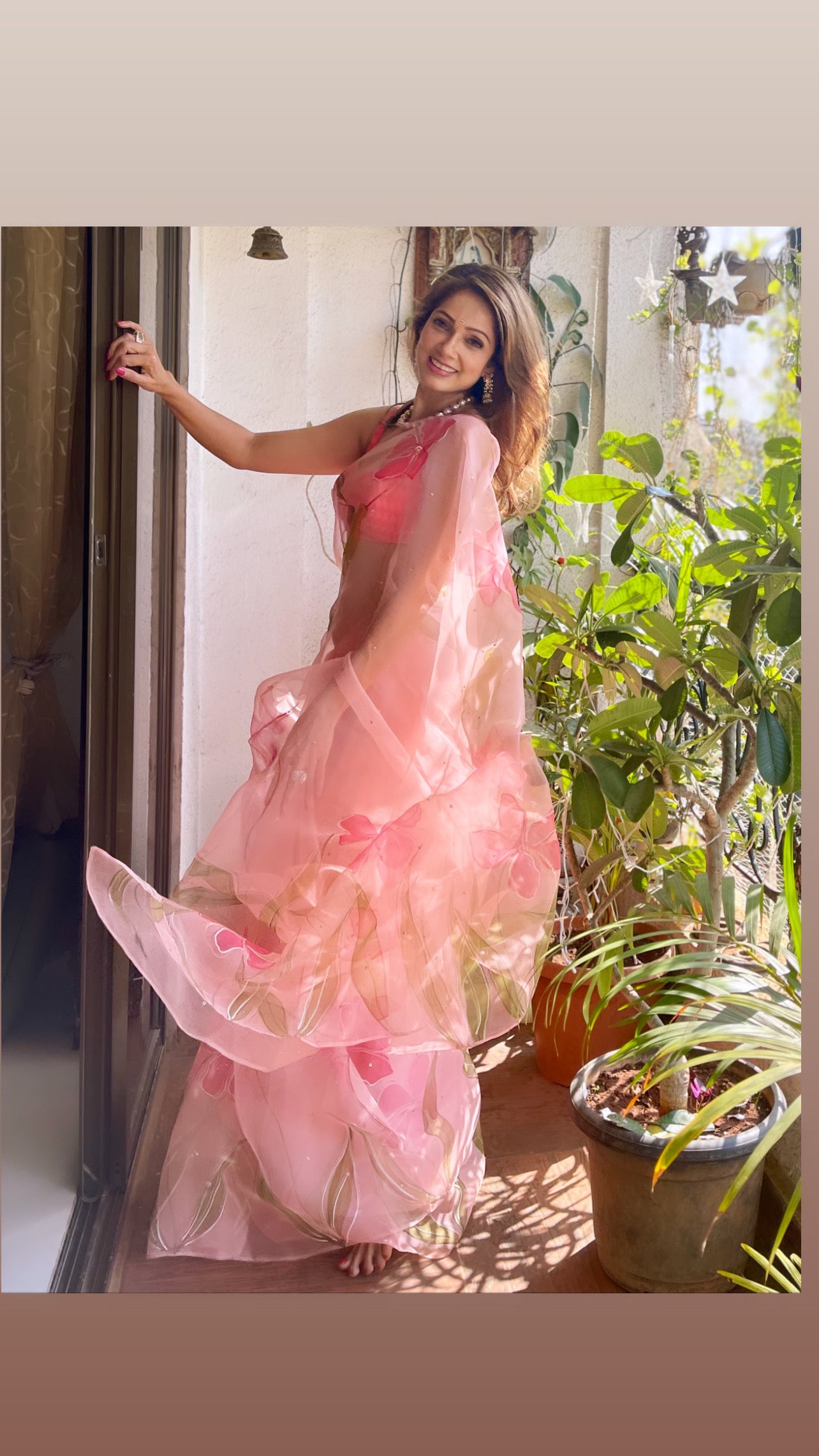 Hibiscus with Birds Saree