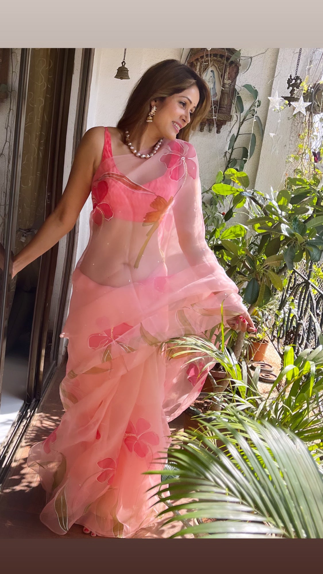 Hibiscus with Birds Saree