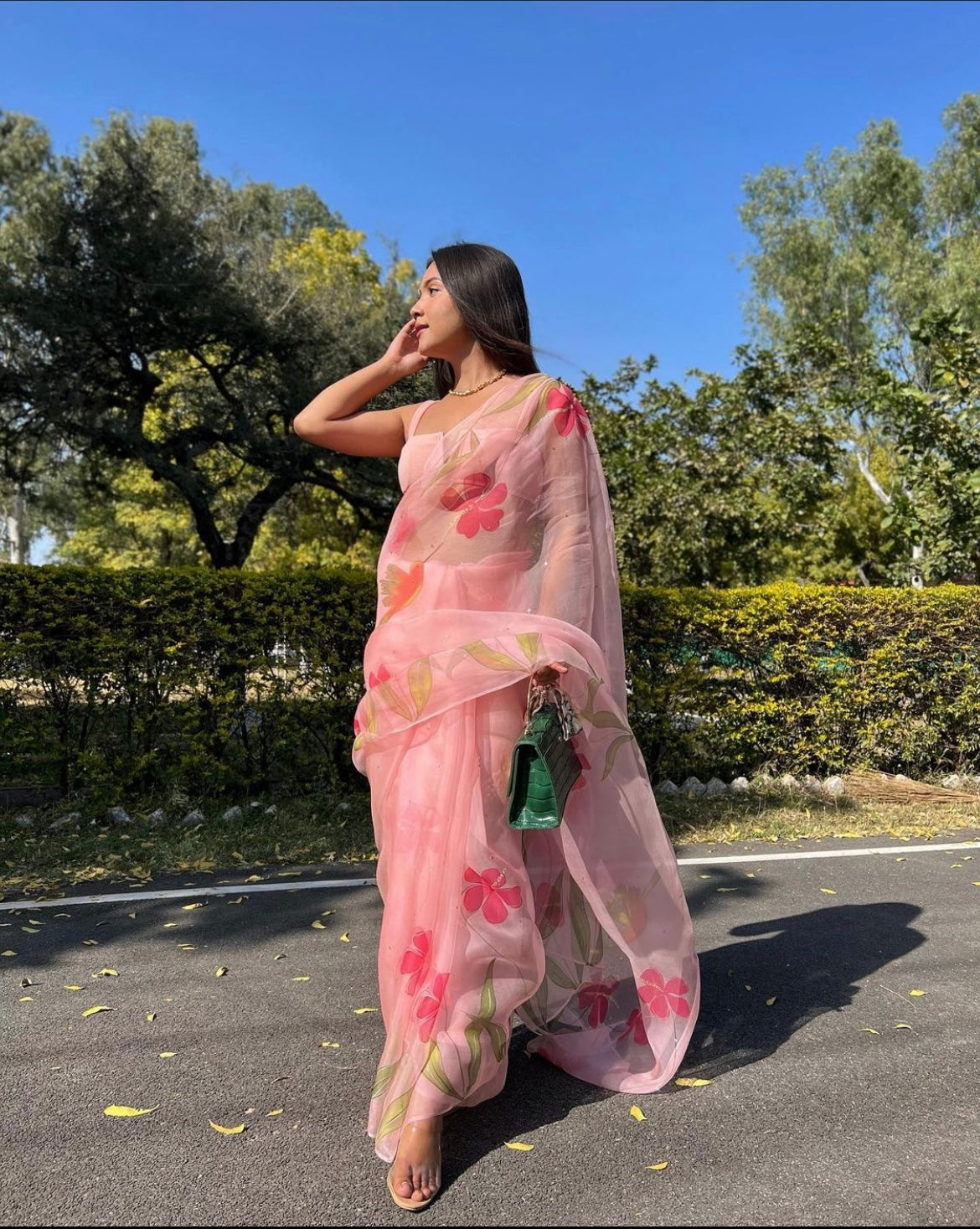 Hibiscus with Birds Saree