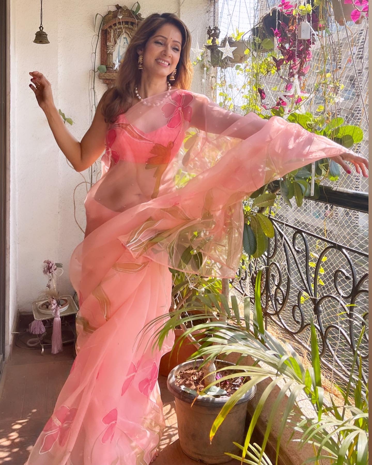 Hibiscus with Birds Saree