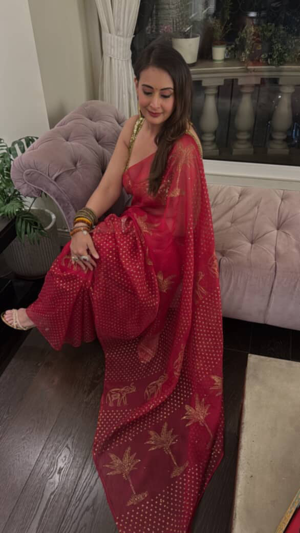 Elephant & Tree Organza Saree
