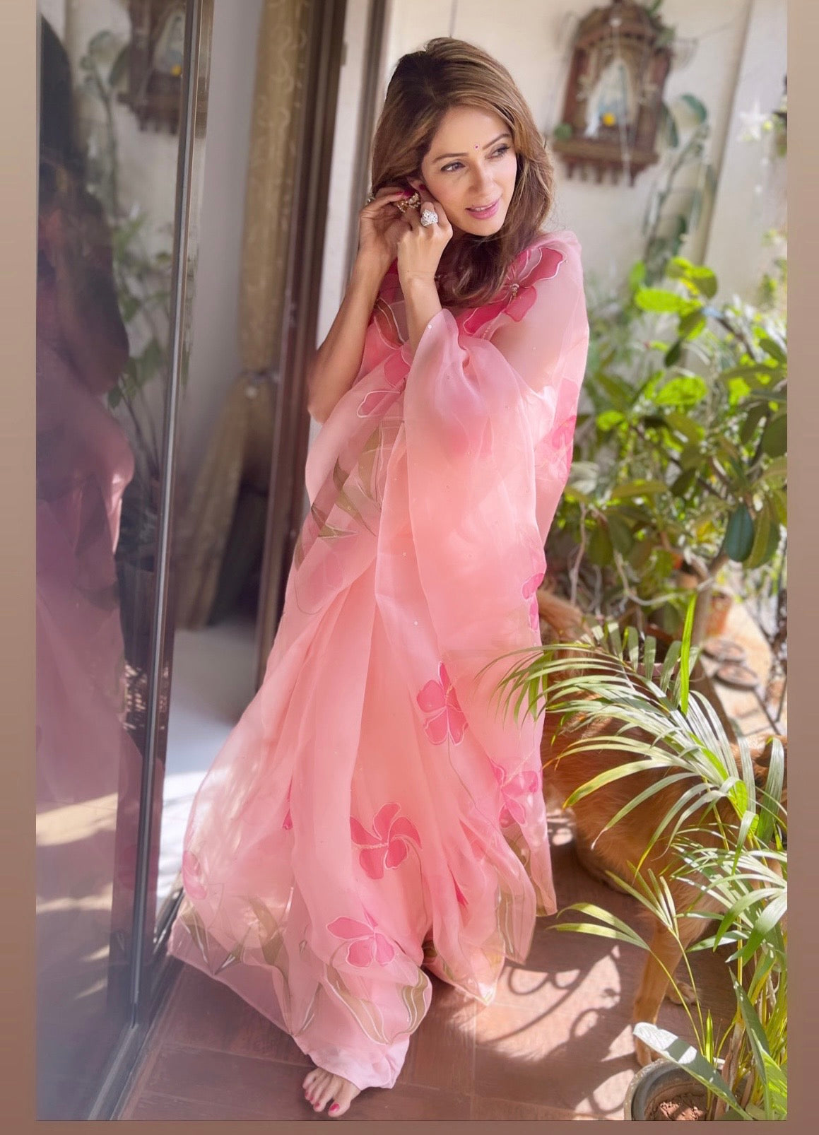 Hibiscus with Birds Saree
