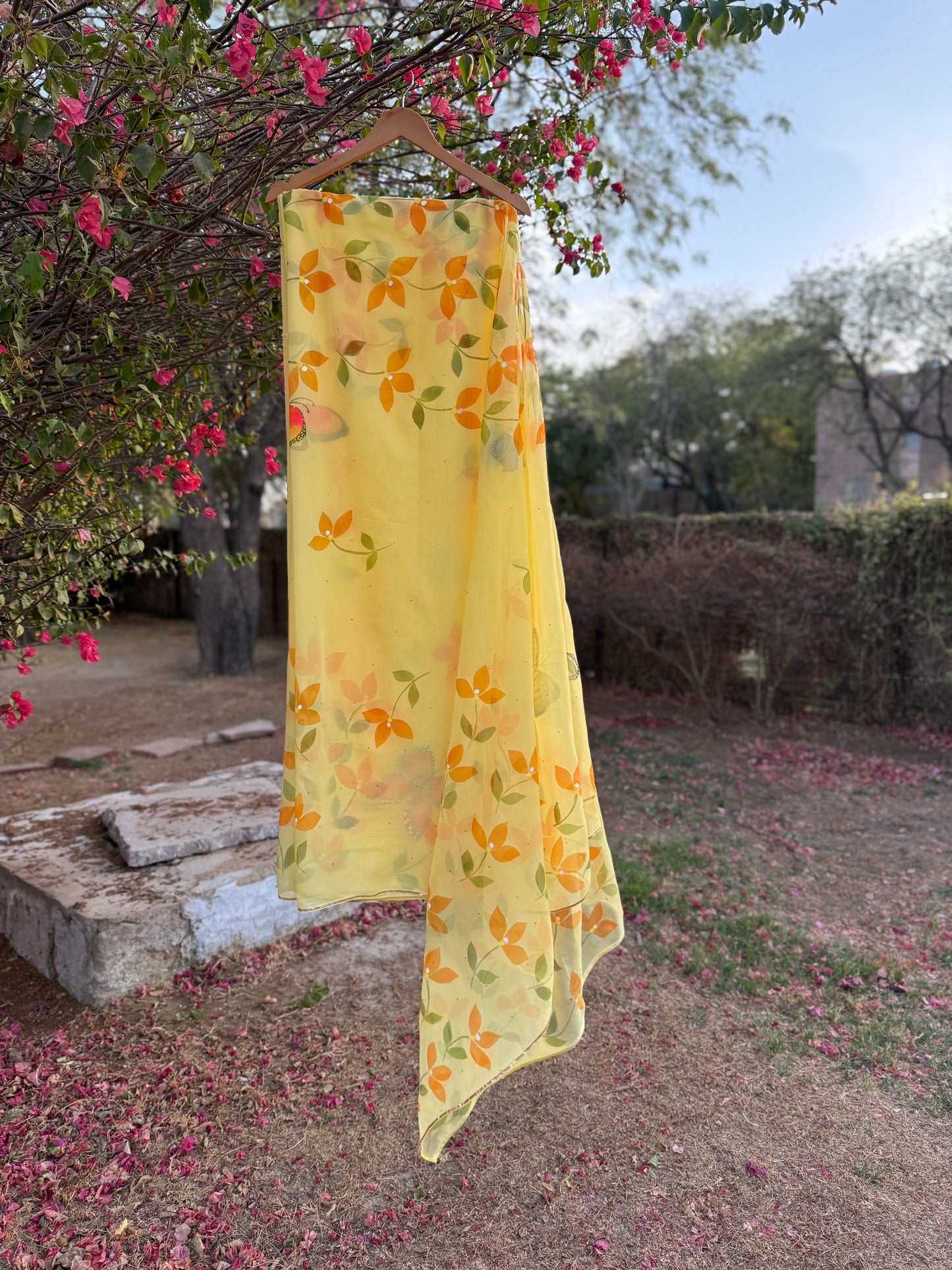 Bougainvilleas with butterflies Chiffon Saree