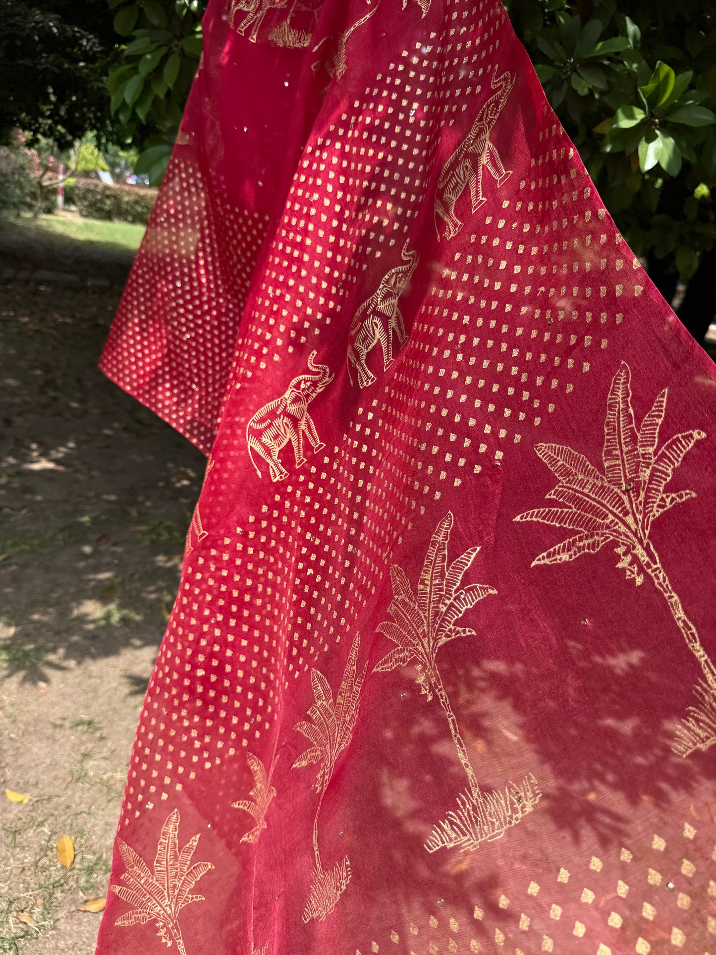 Elephant & Tree Organza Saree