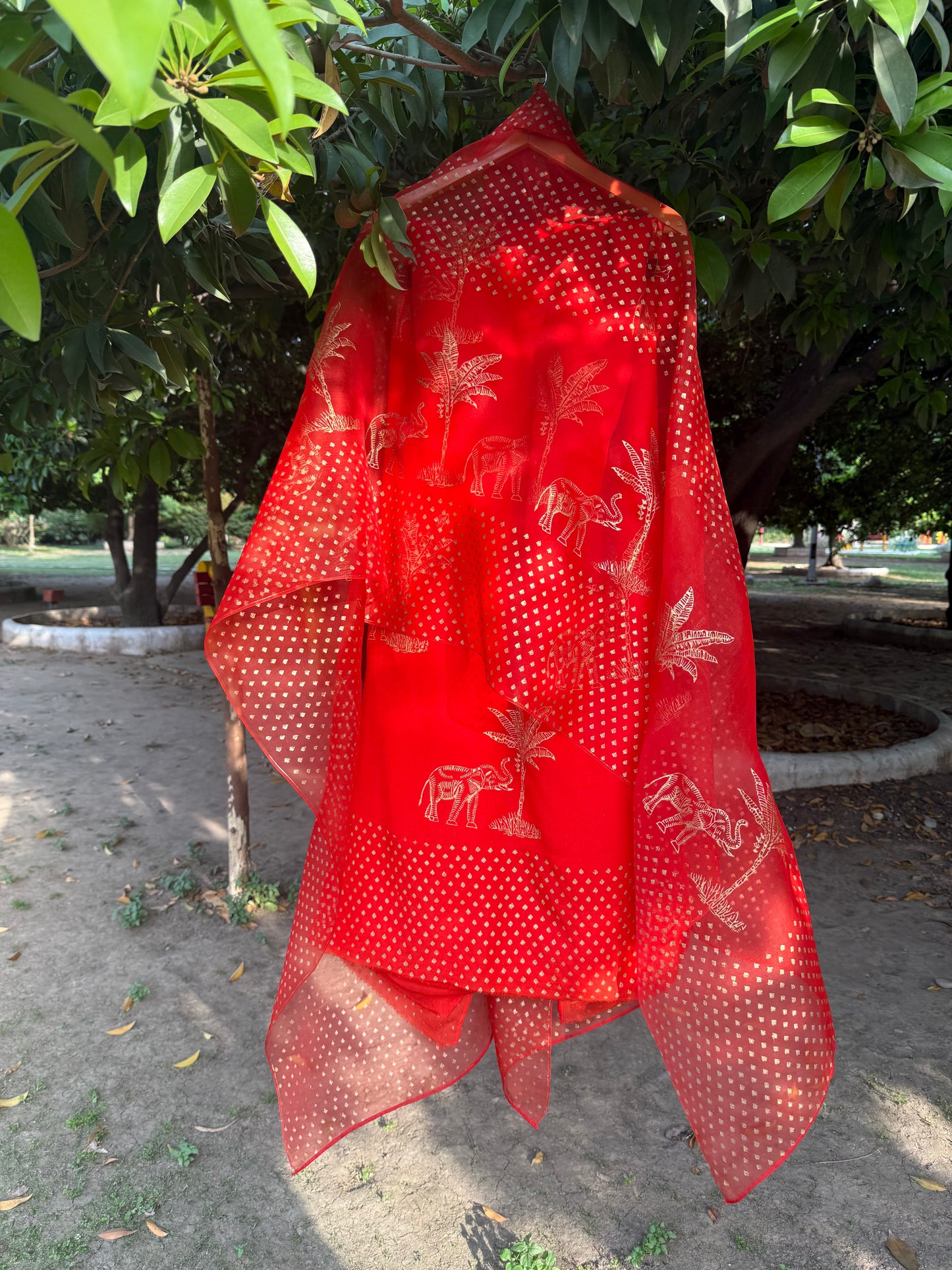 Elephant & Tree Chiffon Suit