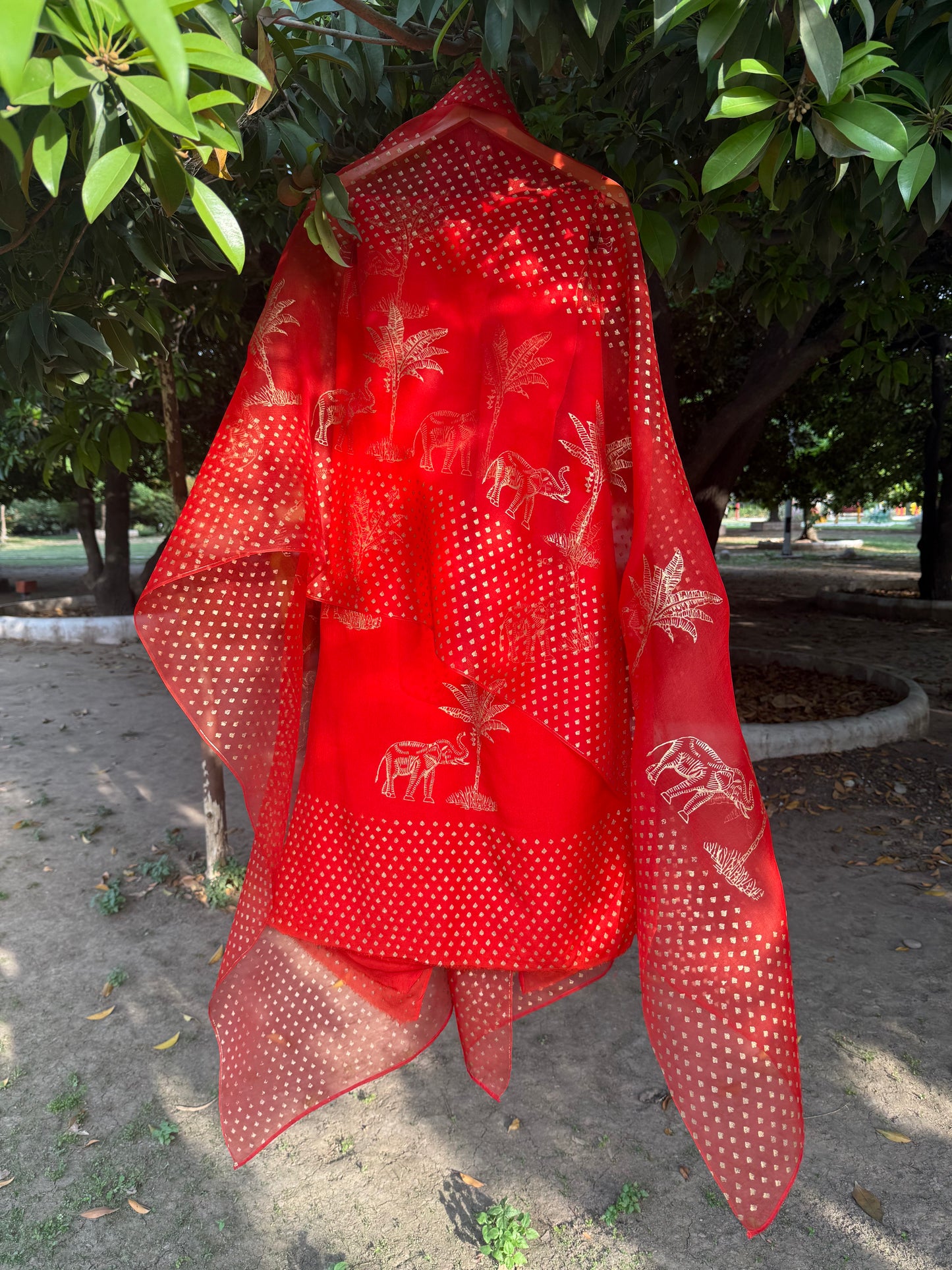 Elephant & Tree Chiffon Suit