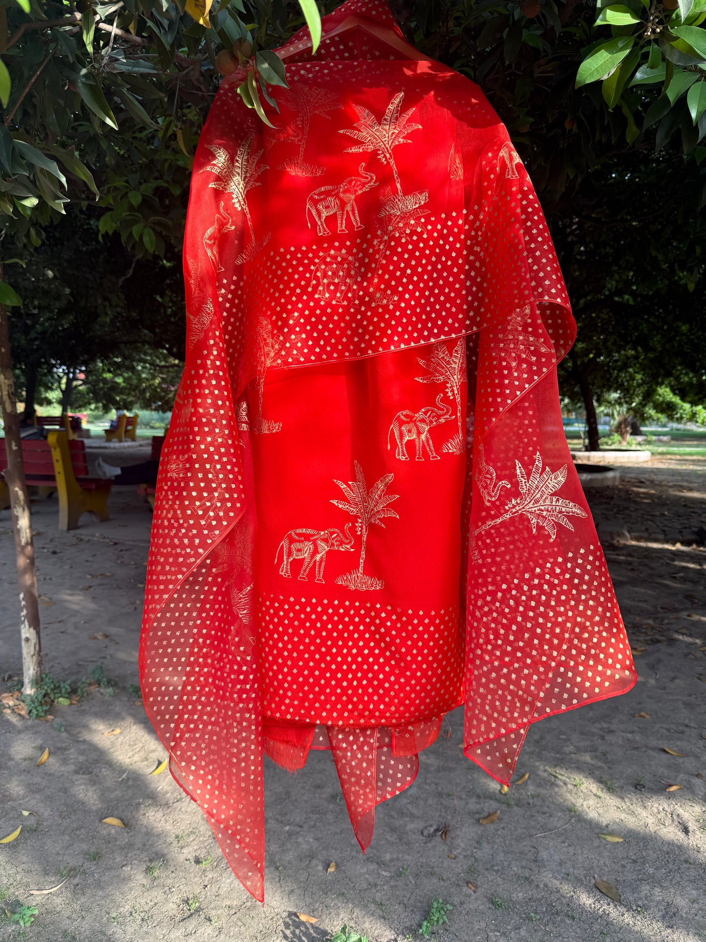 Elephant & Tree Chiffon Suit