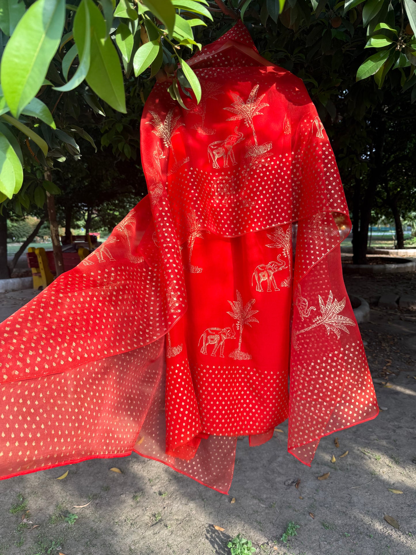 Elephant & Tree Chiffon Suit