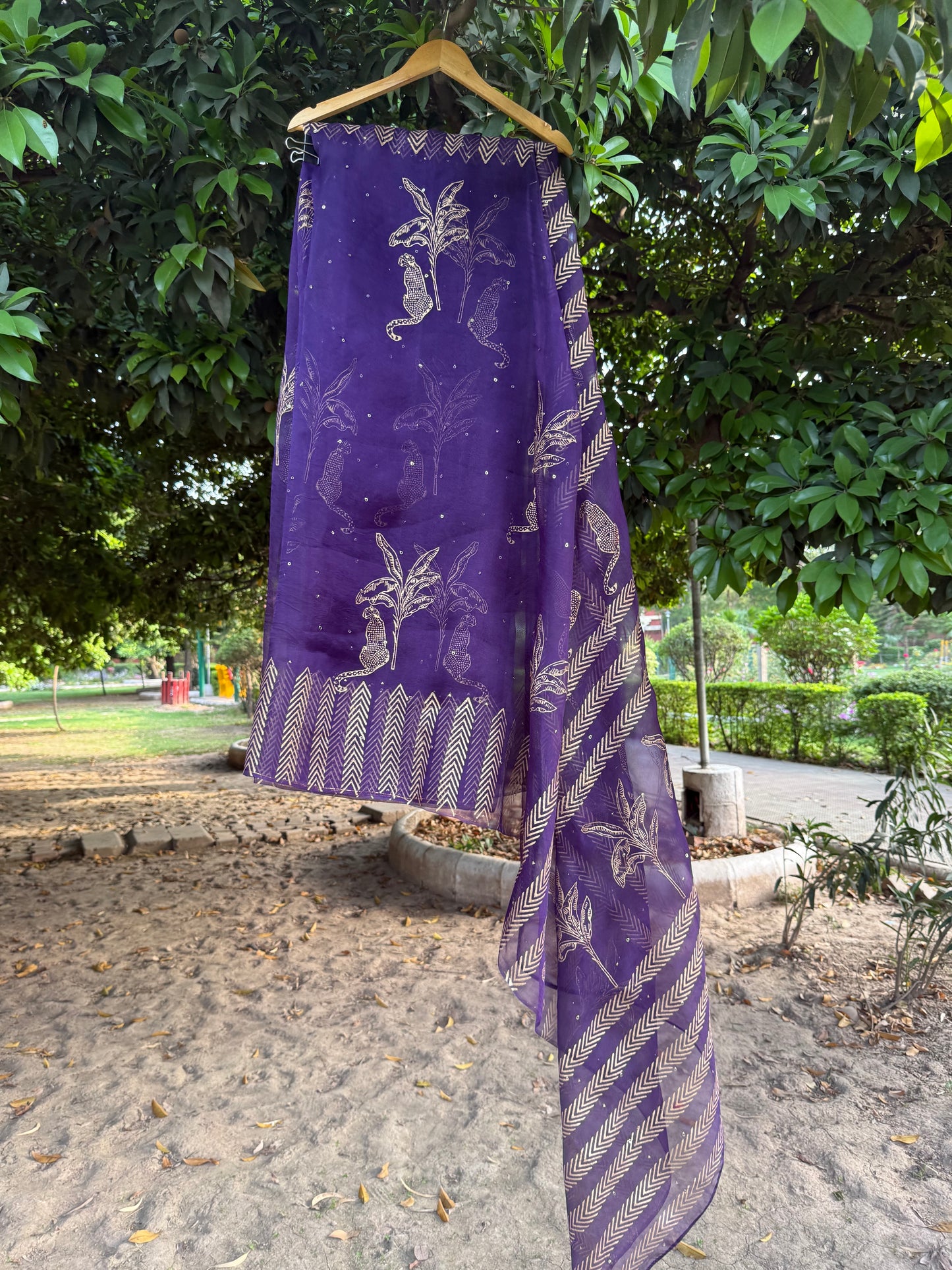 Leopard & Tree Organza Saree