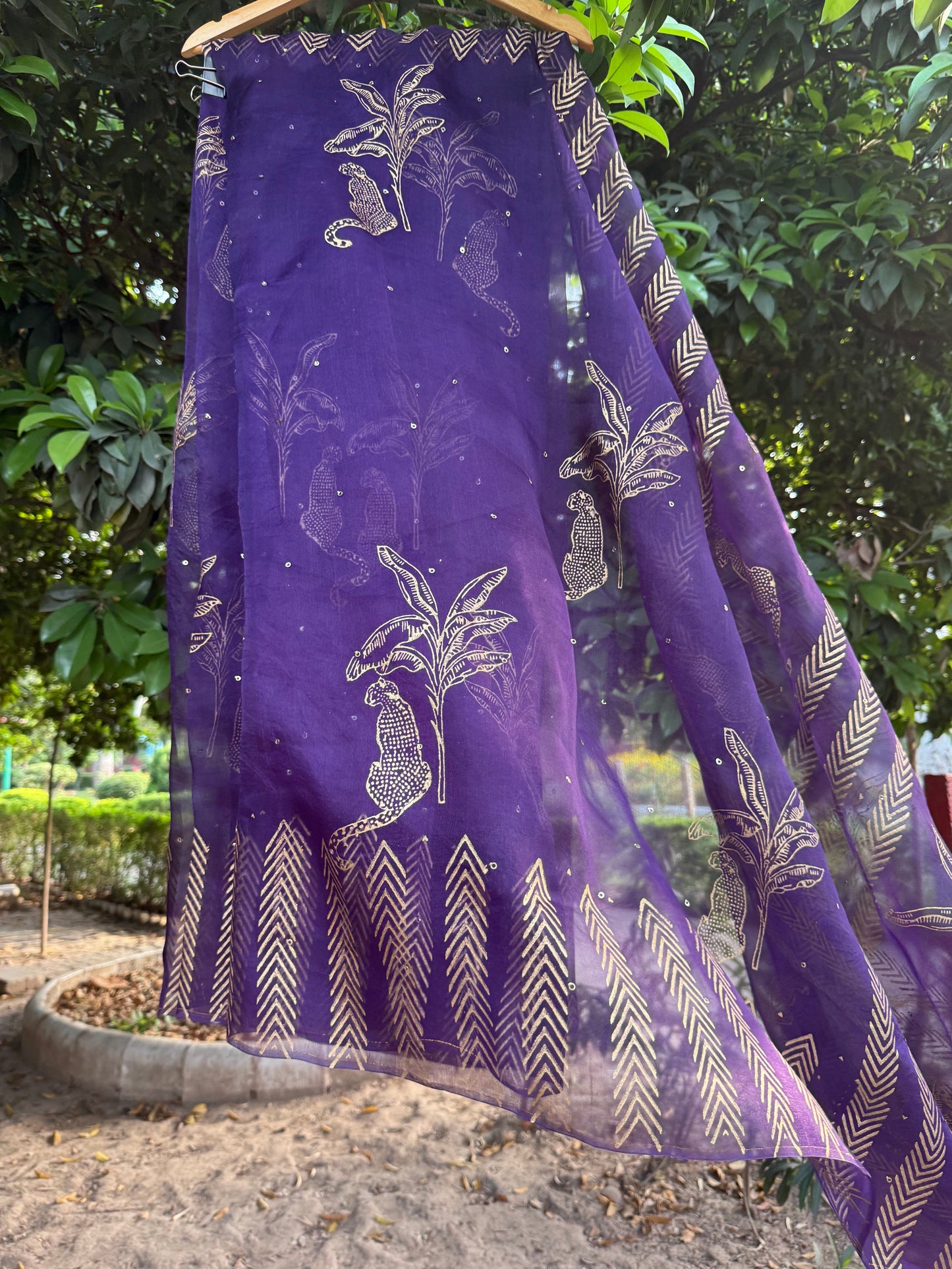 Leopard & Tree Organza Saree