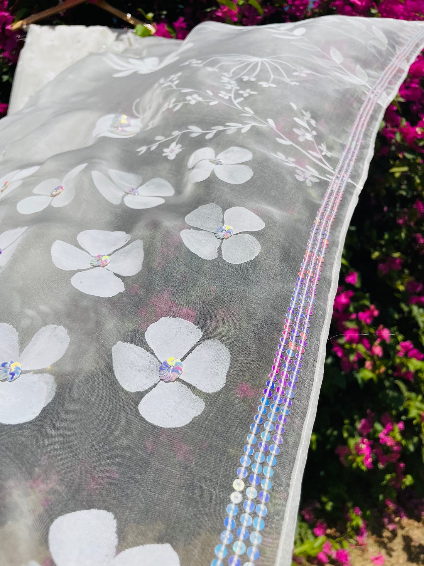 White Floral Organza Saree