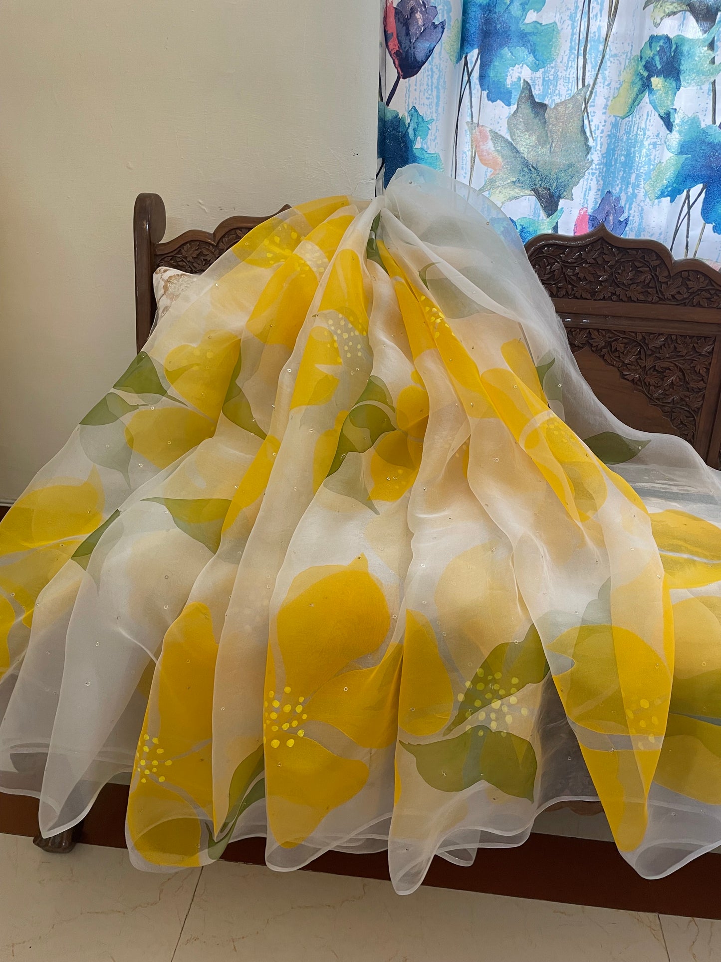 Big Hibiscus Organza Lehenga