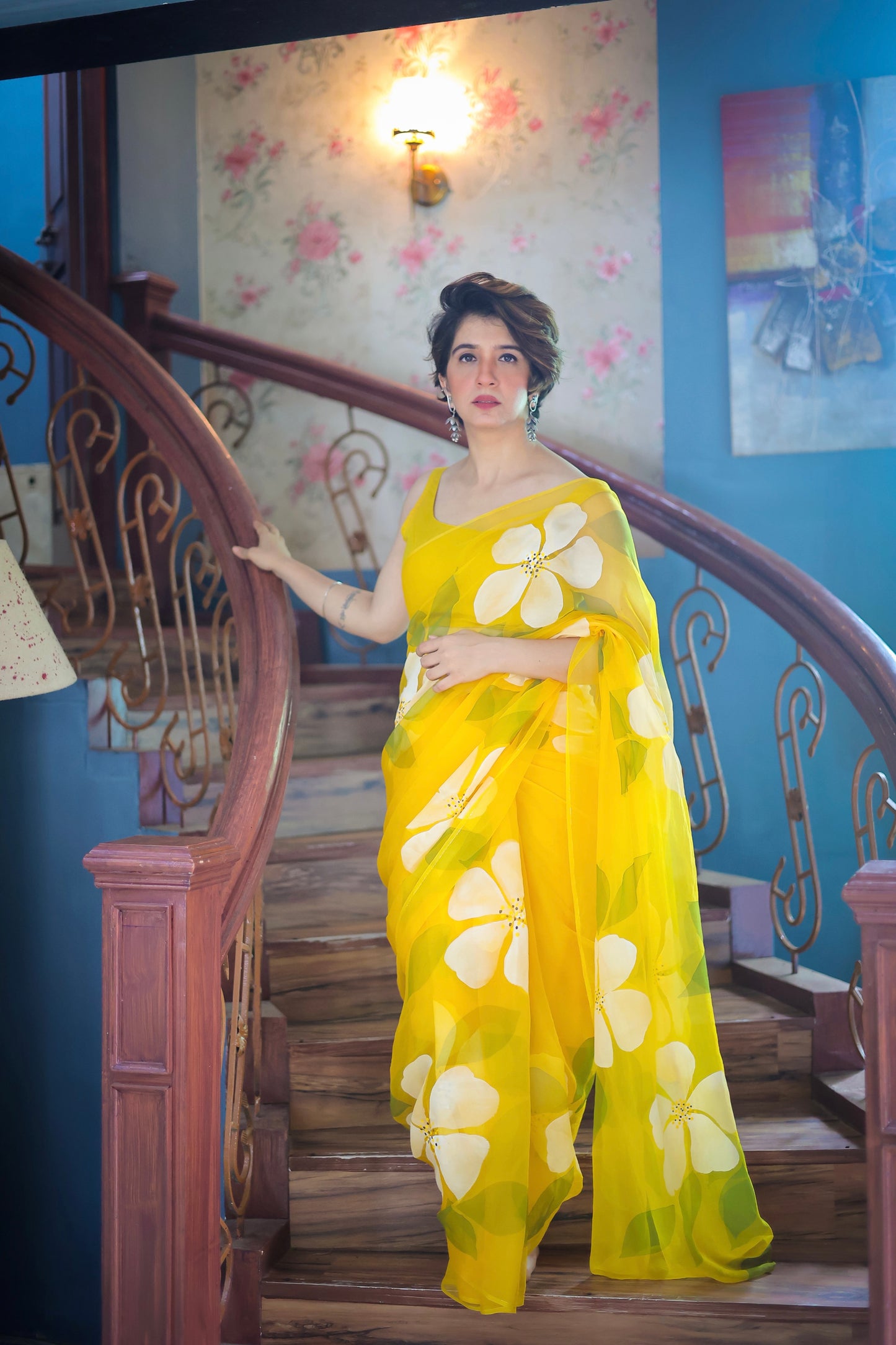 Small Hibiscus Organza Saree