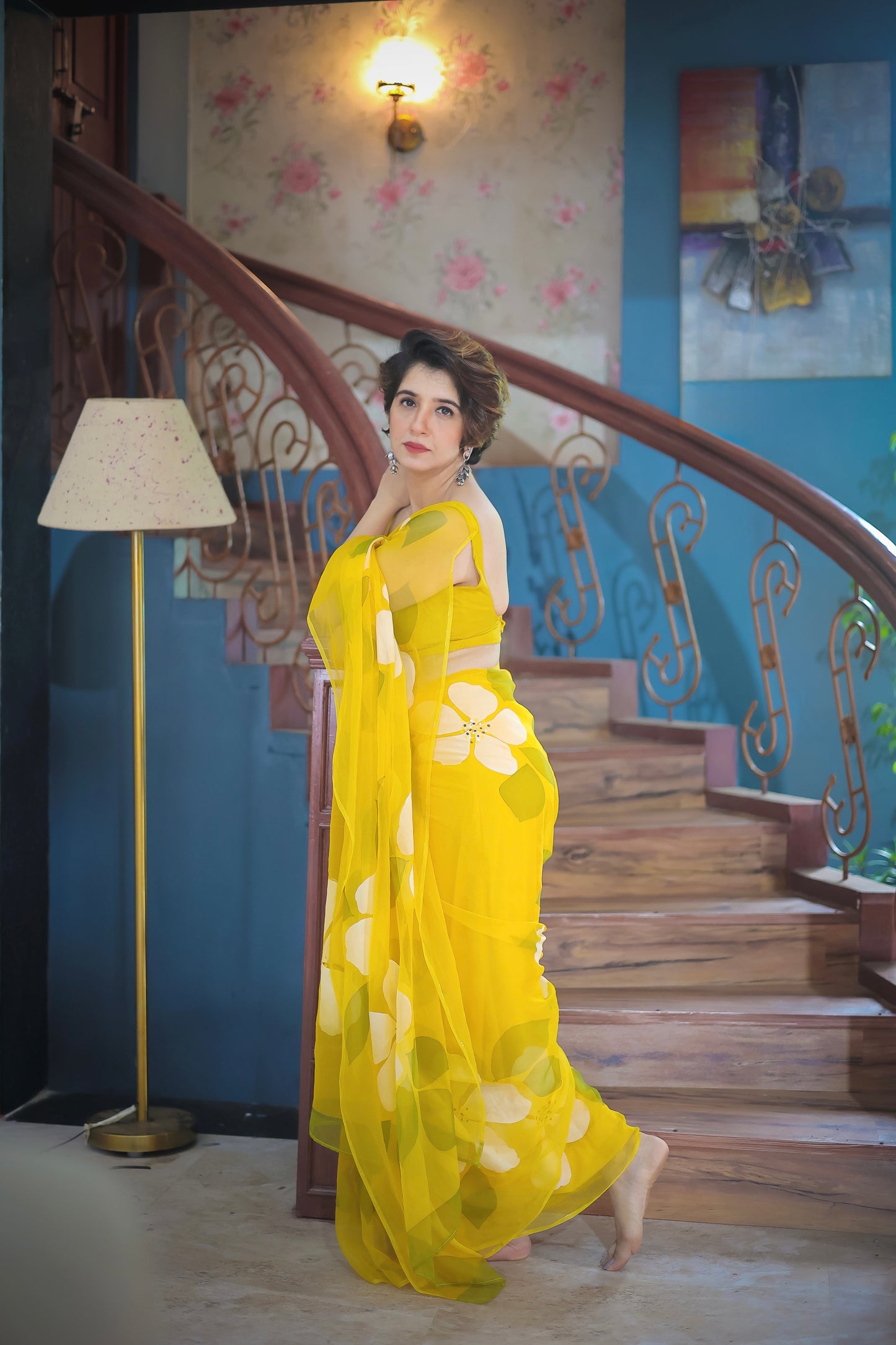 Small Hibiscus Organza Saree