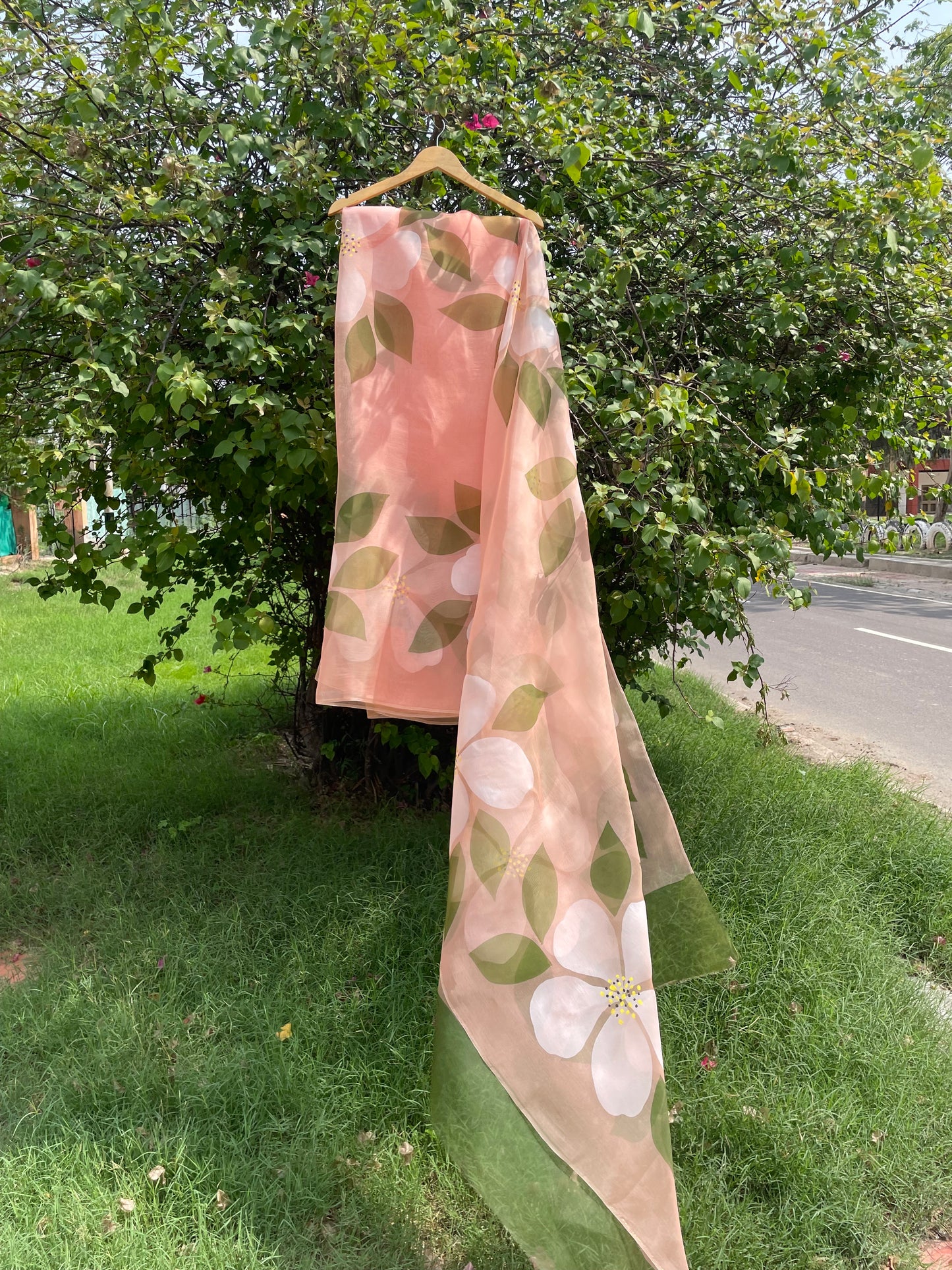 Big Hibiscus Organza Saree
