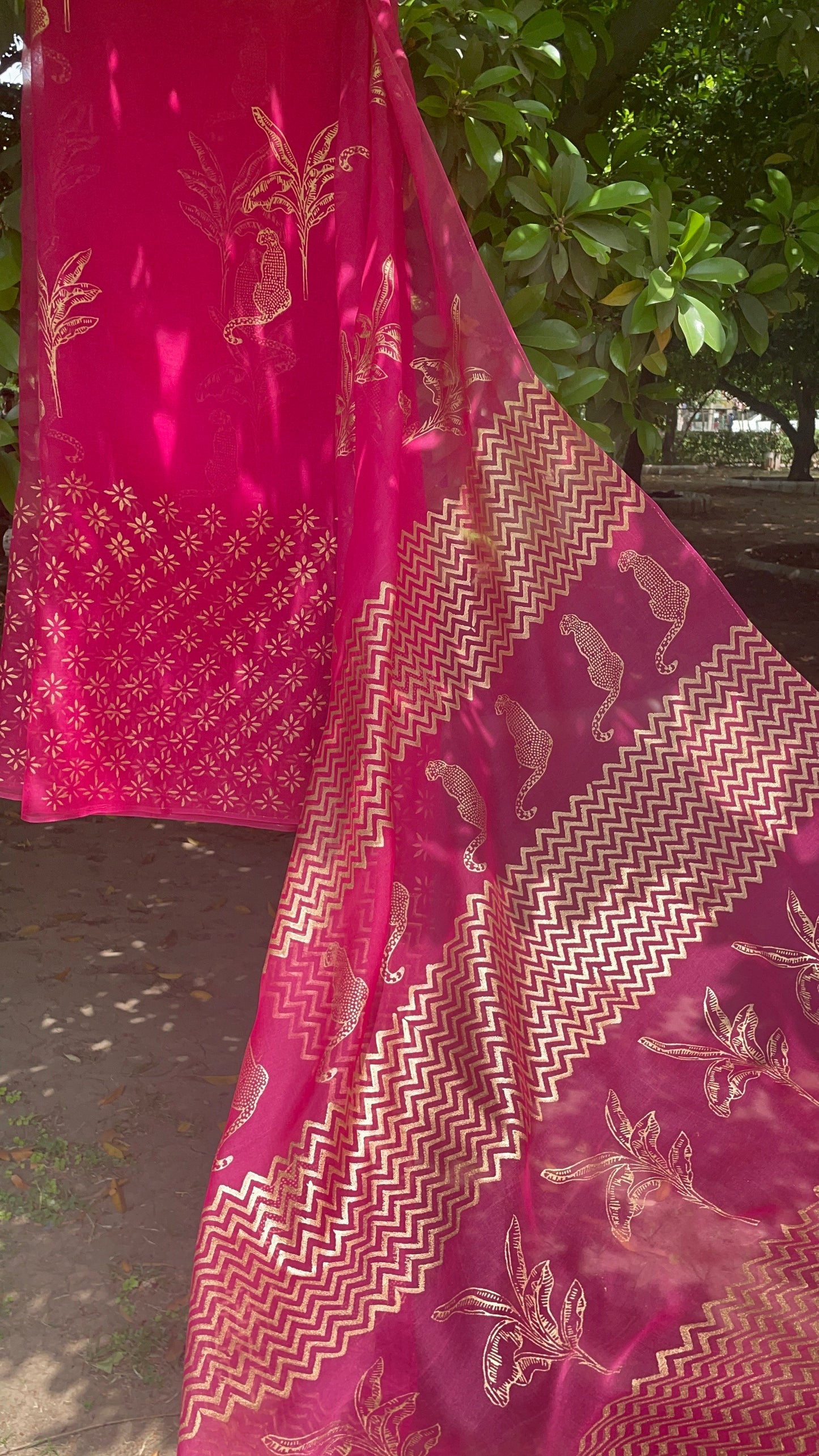 Leopard & Tree Organza Saree