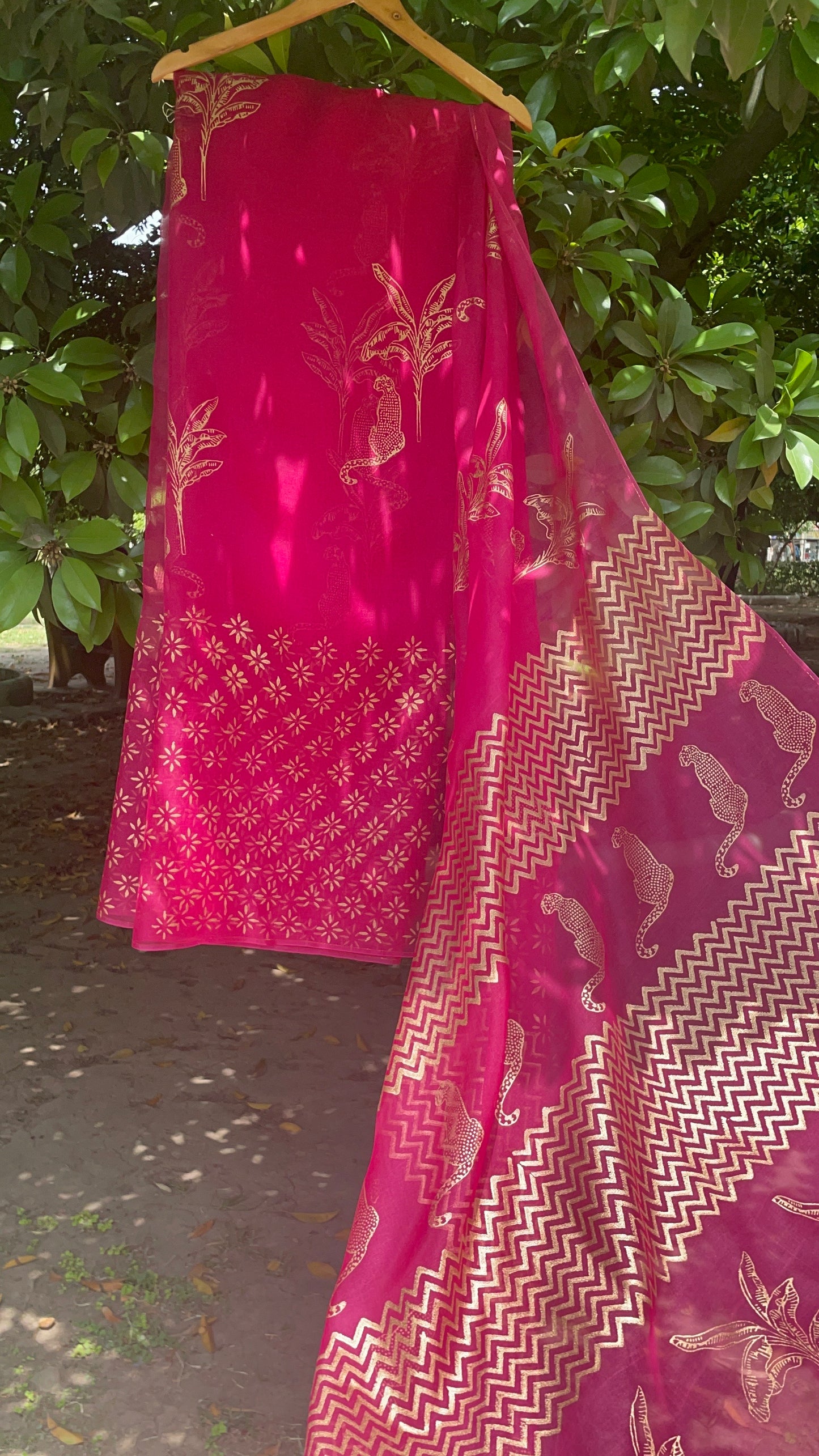 Leopard & Tree Organza Saree