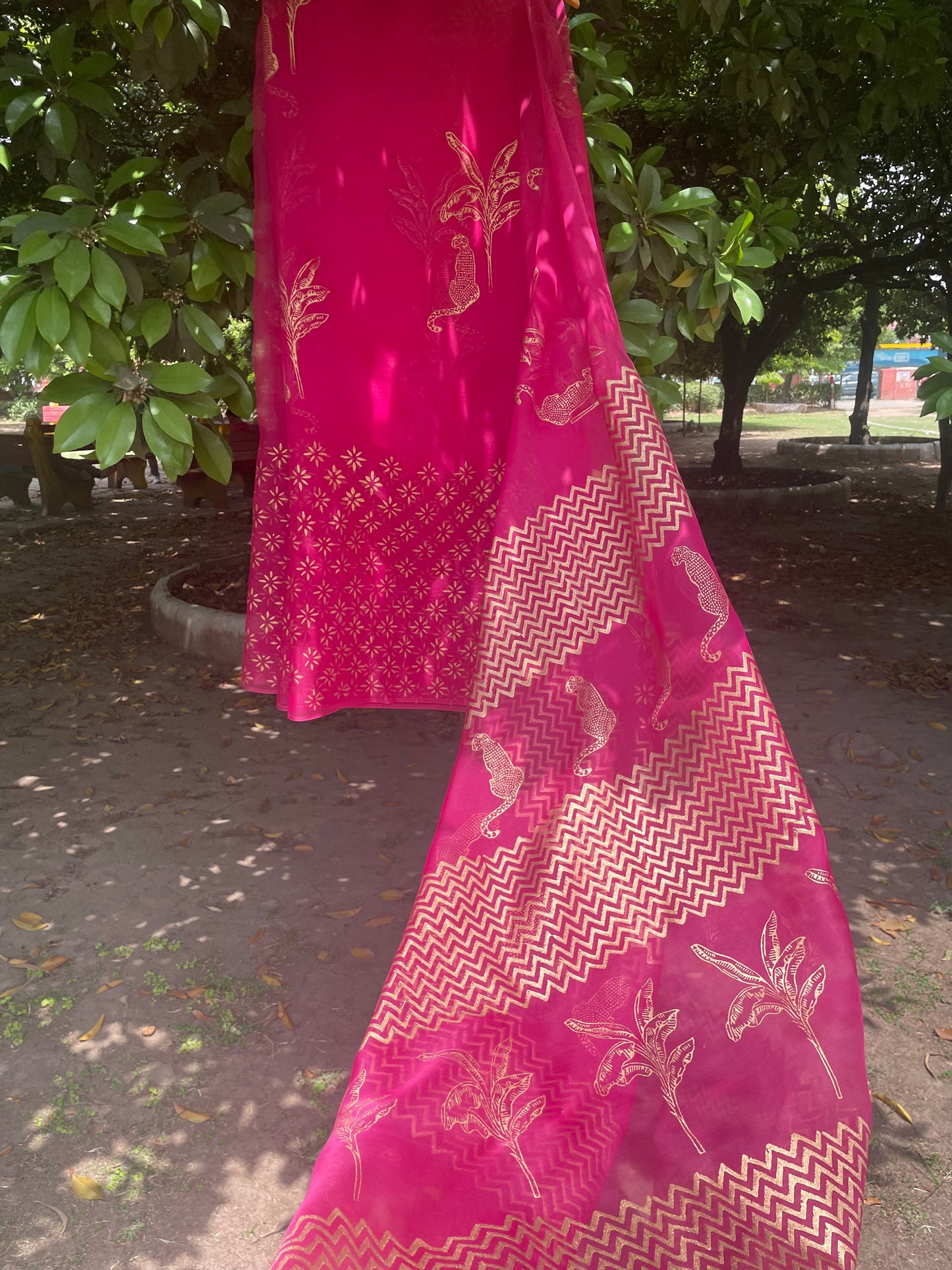 Leopard & Tree Organza Saree