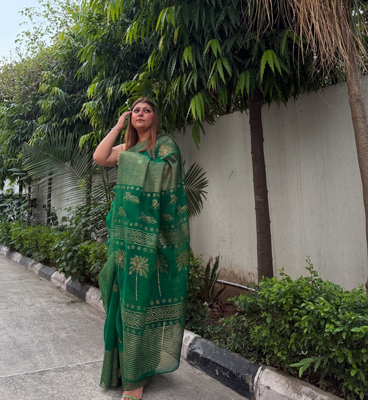Tiger With Tree Organza Saree