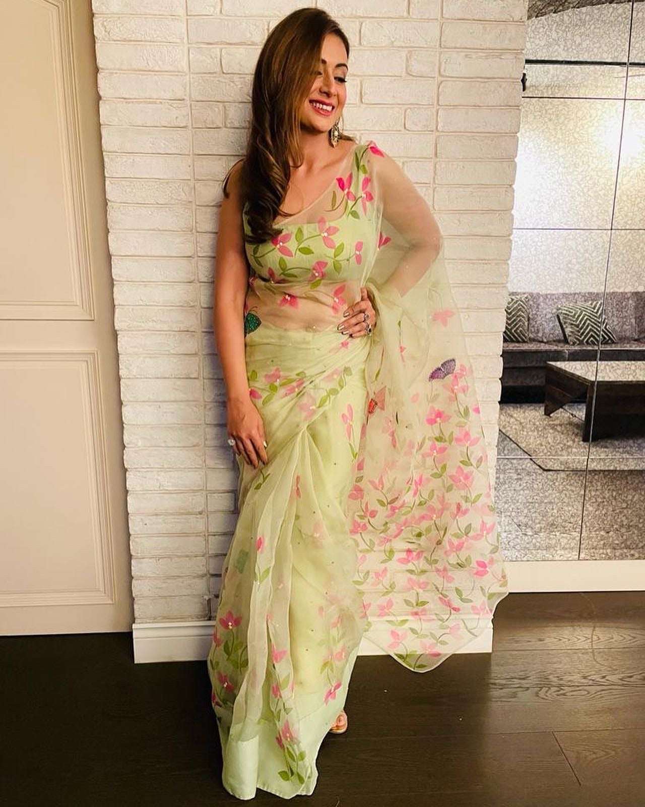 Bougainvillea with Butterflies Organza Saree