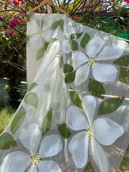 Big Hibiscus Organza Saree