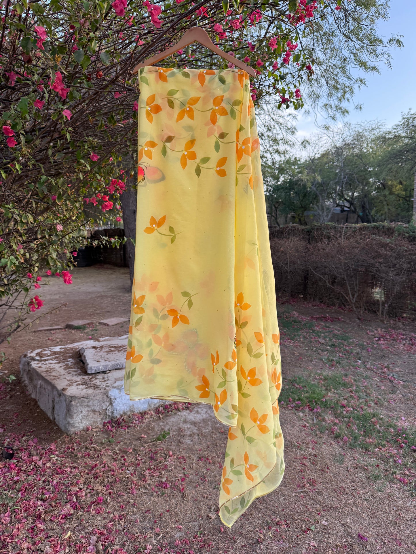 Bougainvilleas with butterflies Chiffon Saree