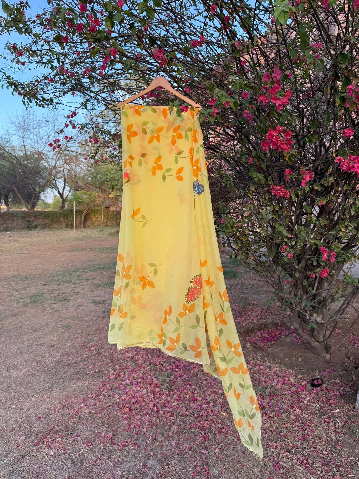 Bougainvilleas with butterflies Chiffon Saree