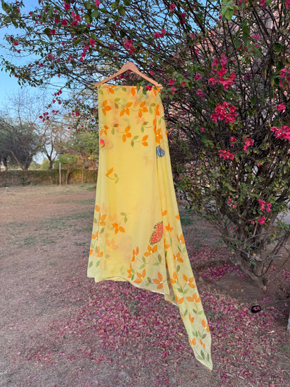 Bougainvilleas with butterflies Chiffon Saree
