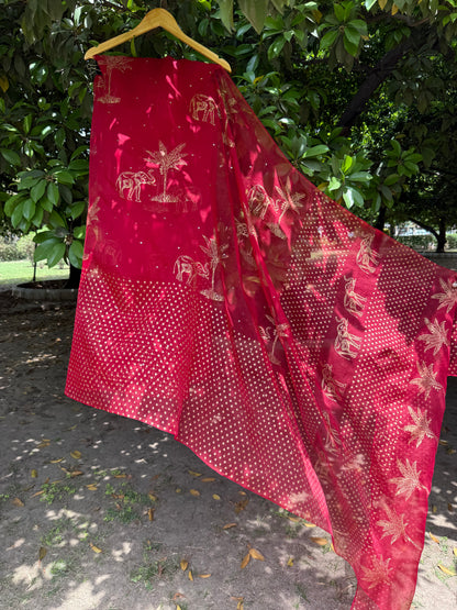 Elephant & Tree Organza Saree
