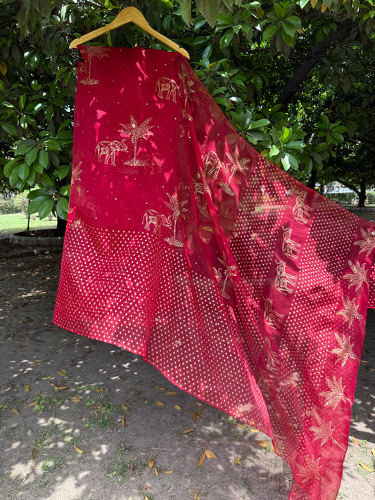 Elephant & Tree Organza Saree