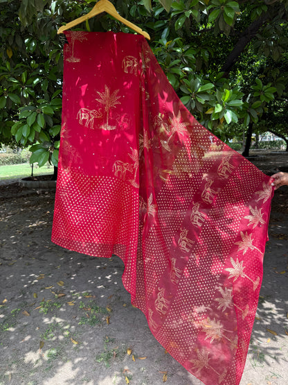 Elephant & Tree Organza Saree