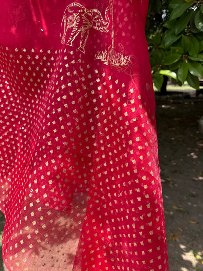 Elephant & Tree Organza Saree
