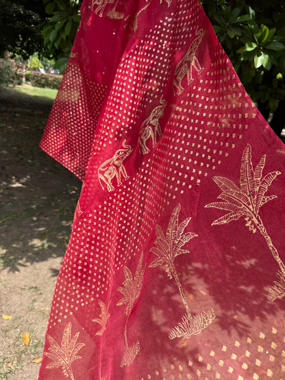 Elephant & Tree Organza Saree