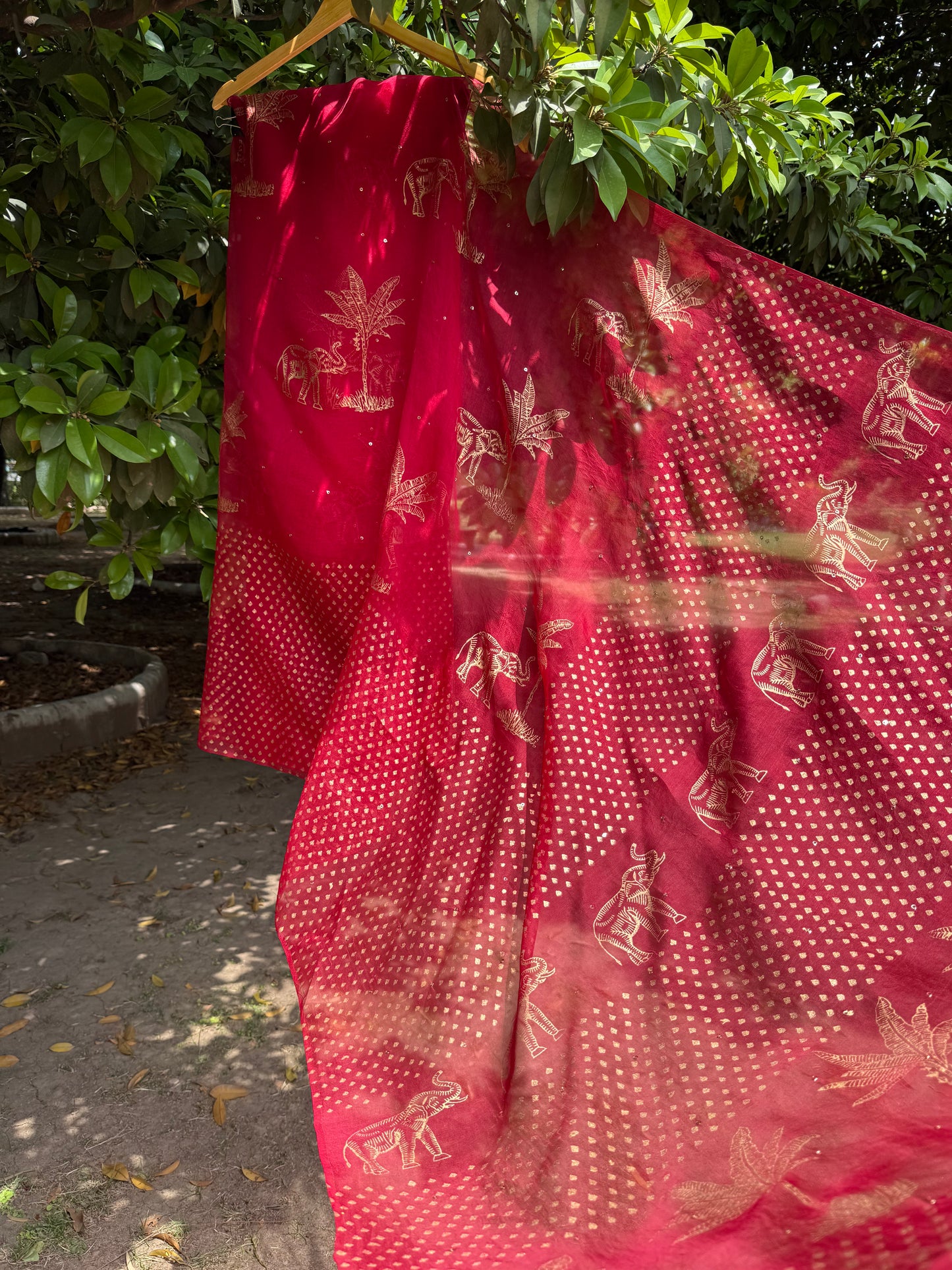 Elephant & Tree Organza Saree