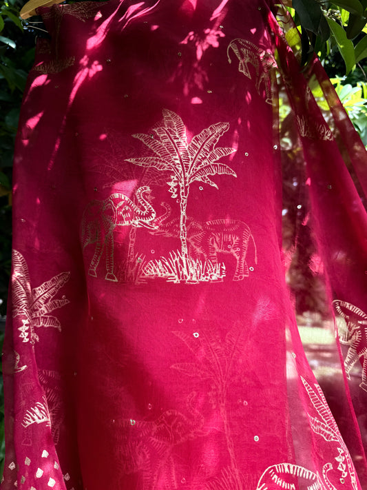Elephant & Tree Organza Saree