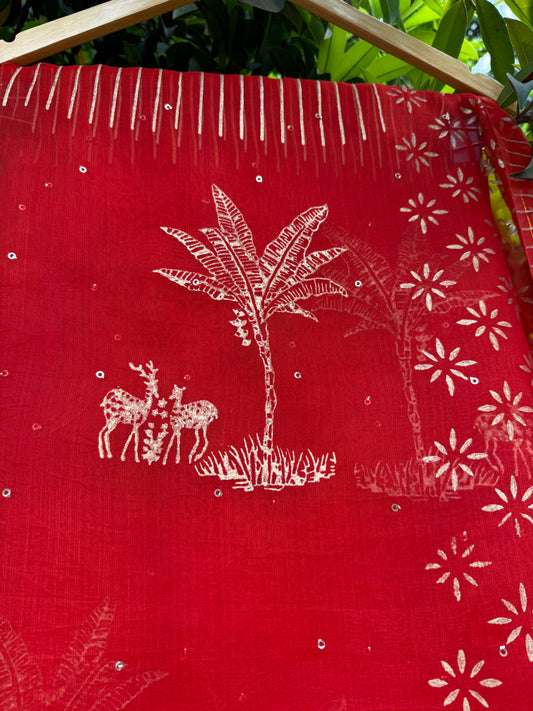 Deer and Tree Organza Saree