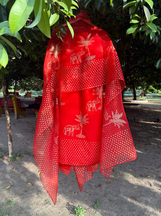 Elephant & Tree Chiffon Suit