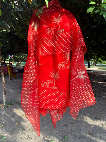 Elephant & Tree Chiffon Suit
