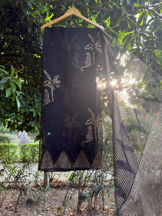 Leopard with Tree Organza Saree