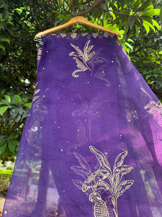 Leopard with Tree Organza Saree