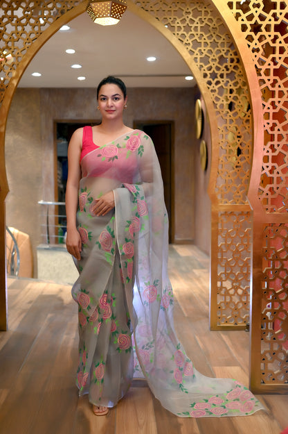 Rose Organza Saree