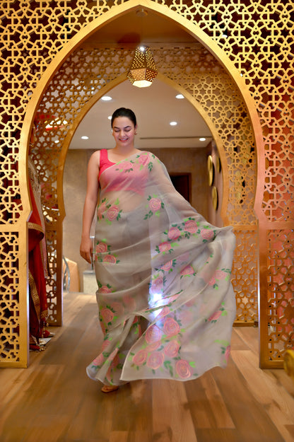 Rose Organza Saree