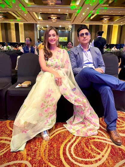 Bougainvillea with Butterflies Organza Saree