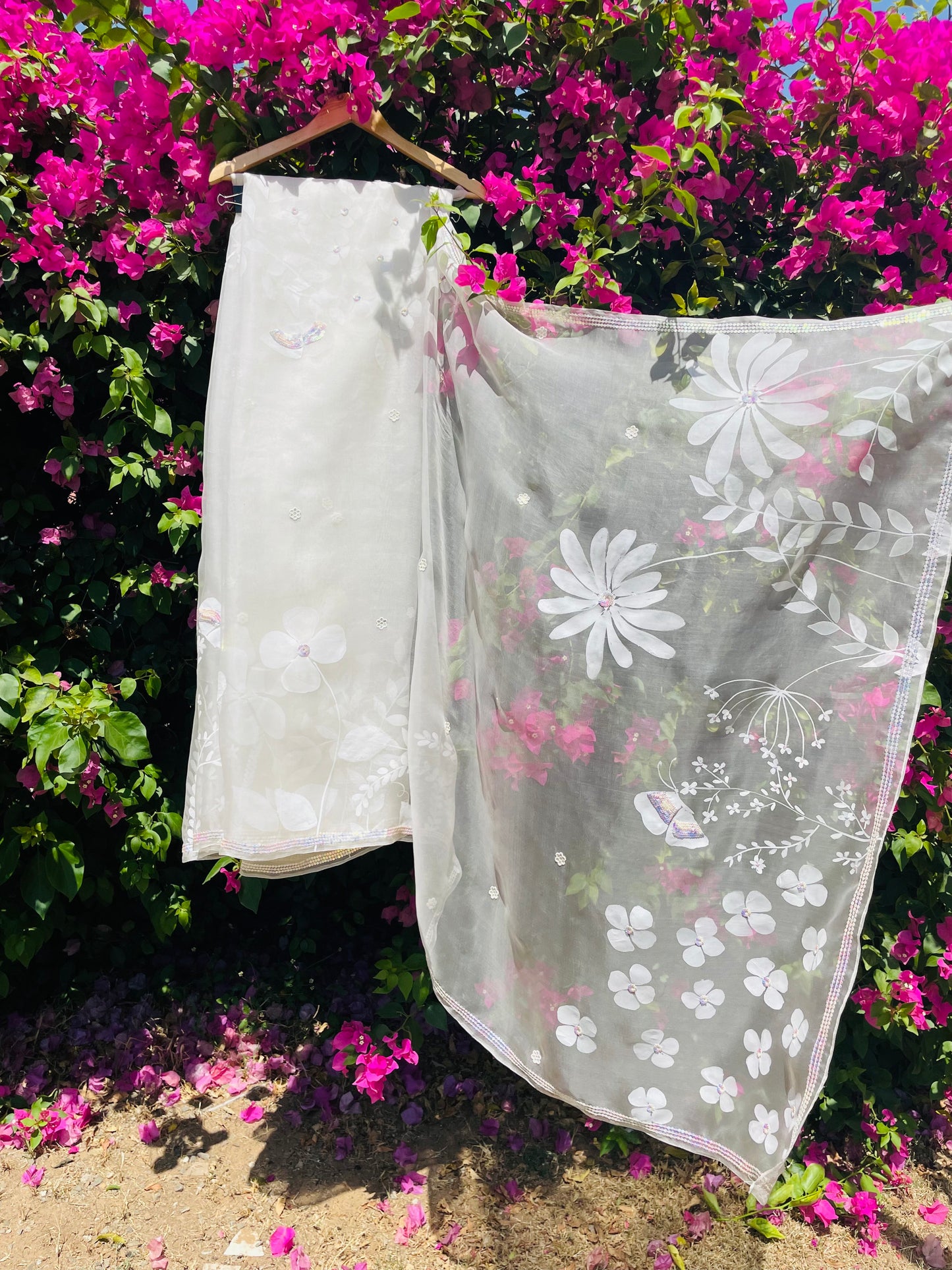 White Floral Organza Saree