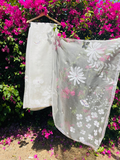 White Floral Organza Saree